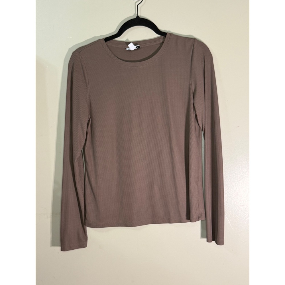 Frank And Oak Brown Ribbed Long Sleeve Tencel Modal Top Style 2120138 Large